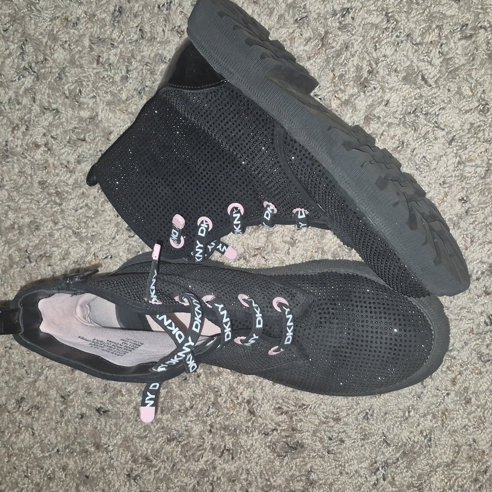 DKNY Black Rhinestone Combat Boots Size 6